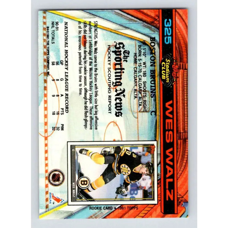 1991-92 Topps Stadium Club #325 Wes Walz NM-MT Boston Bruins Hockey Card - Hockey Card Single