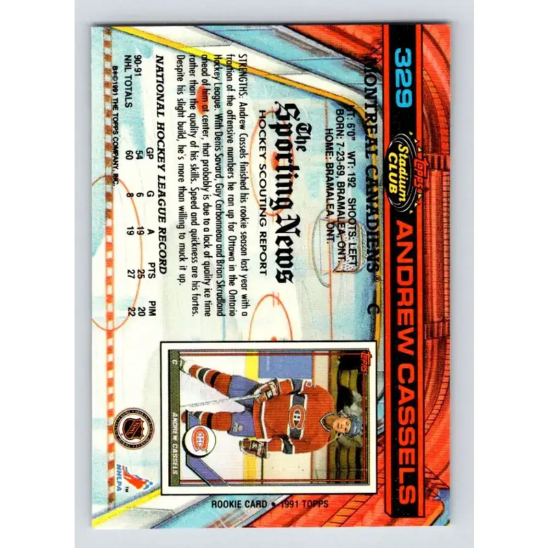 1991-92 Topps Stadium Club #329 Andrew Cassels NM-MT Montreal Canadiens Hockey Card - Hockey Card Single