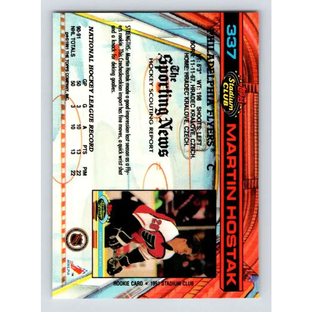 1991-92 Topps Stadium Club #337 Martin Hostak NM-MT Philadelphia Flyers Hockey Card - Hockey Card Single