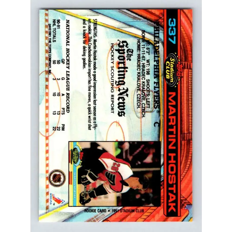 1991-92 Topps Stadium Club #337 Martin Hostak NM-MT Philadelphia Flyers Hockey Card - Hockey Card Single