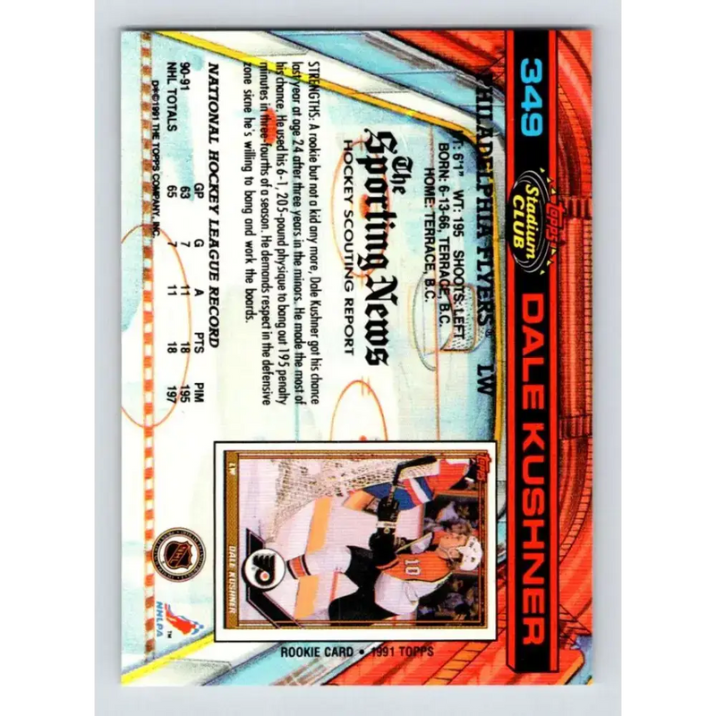 1991-92 Topps Stadium Club #349 Dale Kushner NM-MT Philadelphia Flyers Hockey Card - Hockey Card Single