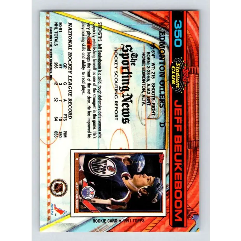 1991-92 Topps Stadium Club #350 Jeff Beukeboom NM-MT Edmonton Oilers Hockey Card - Hockey Card Single