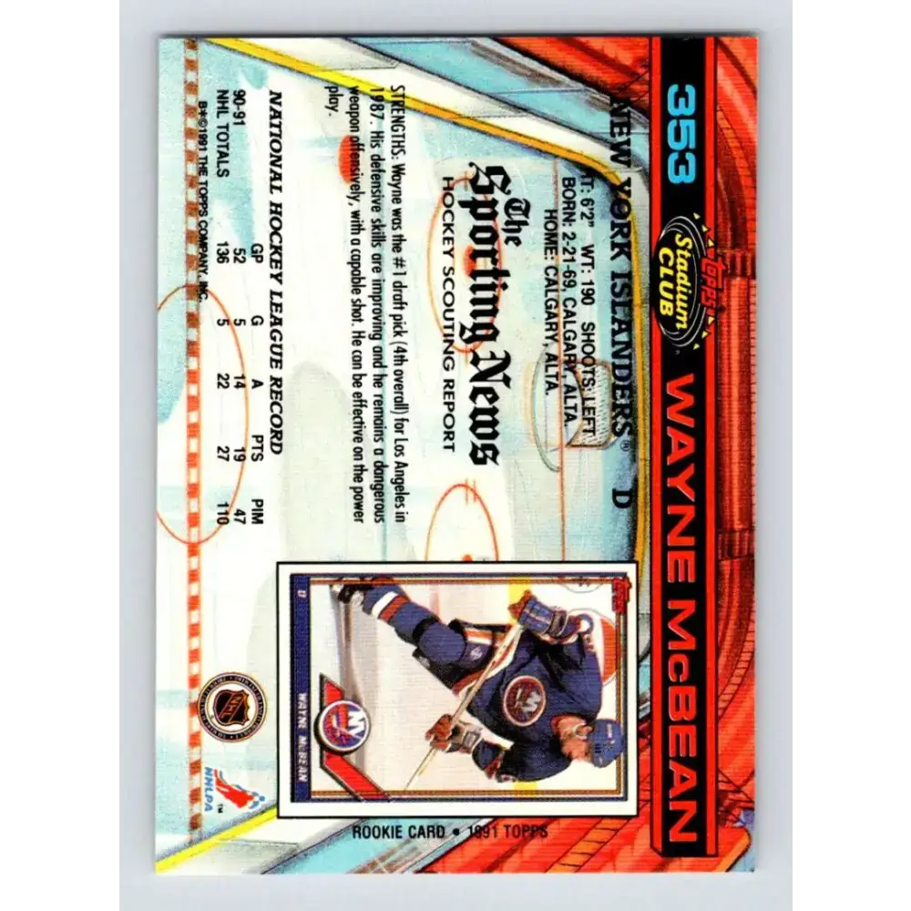 1991-92 Topps Stadium Club #353 Wayne McBean NM-MT New York Islanders Hockey Card - Hockey Card Single