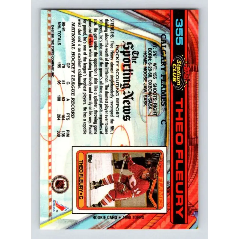 1991-92 Topps Stadium Club #355 Theo Fleury NM-MT Calgary Flames Hockey Card - Hockey Card Single