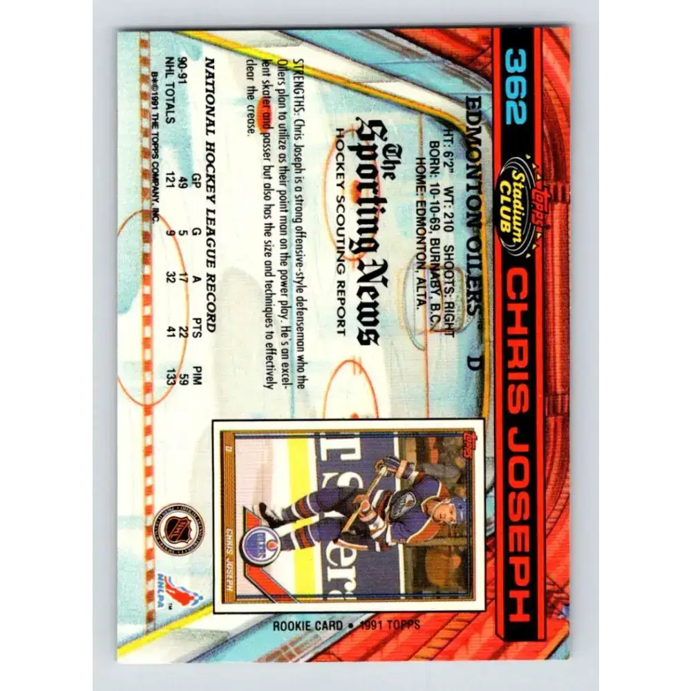 1991-92 Topps Stadium Club #362 Chris Joseph NM-MT Edmonton Oilers Hockey Card - Hockey Card Single