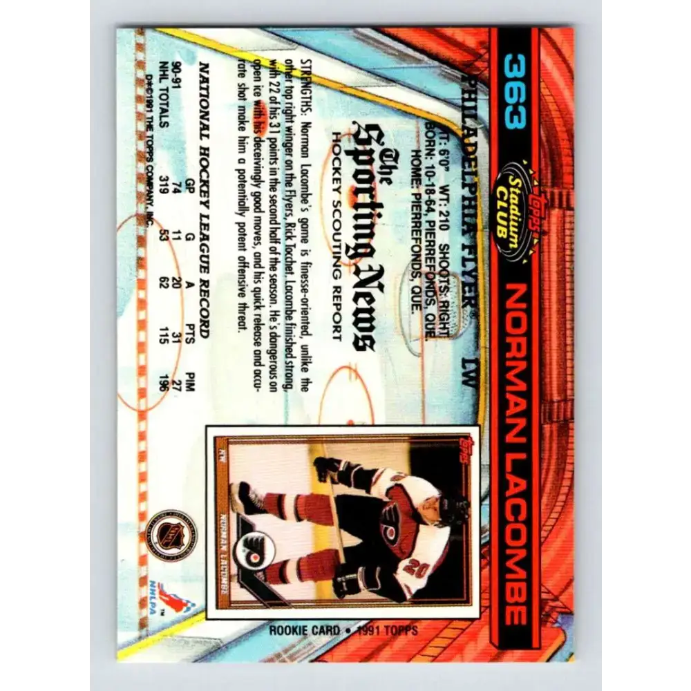 1991-92 Topps Stadium Club #363 Normand Lacombe NM-MT Philadelphia Flyers Hockey Card - Hockey Card Single
