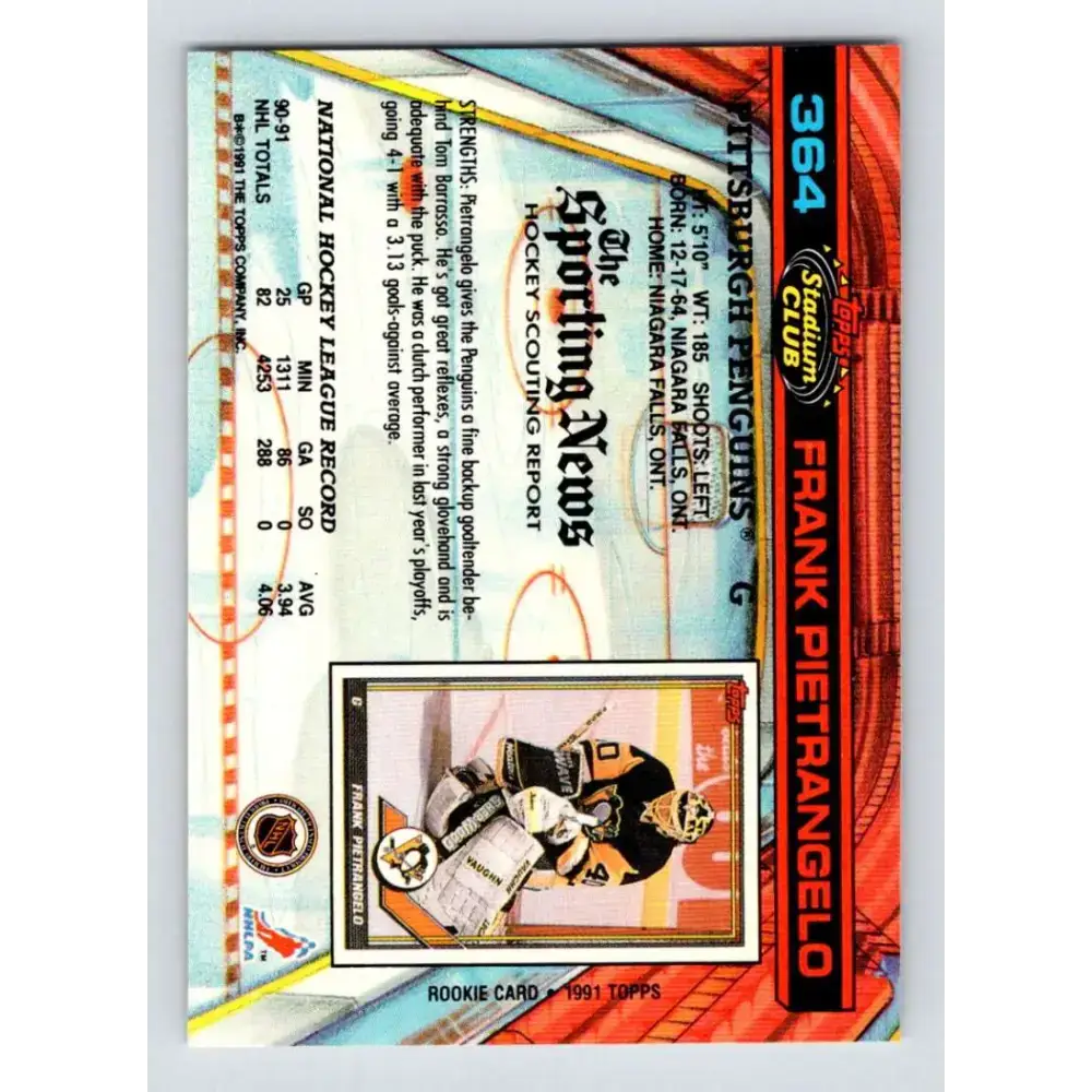 1991-92 Topps Stadium Club #364 Frank Pietrangelo NM-MT Pittsburgh Penguins Hockey Card - Hockey Card Single