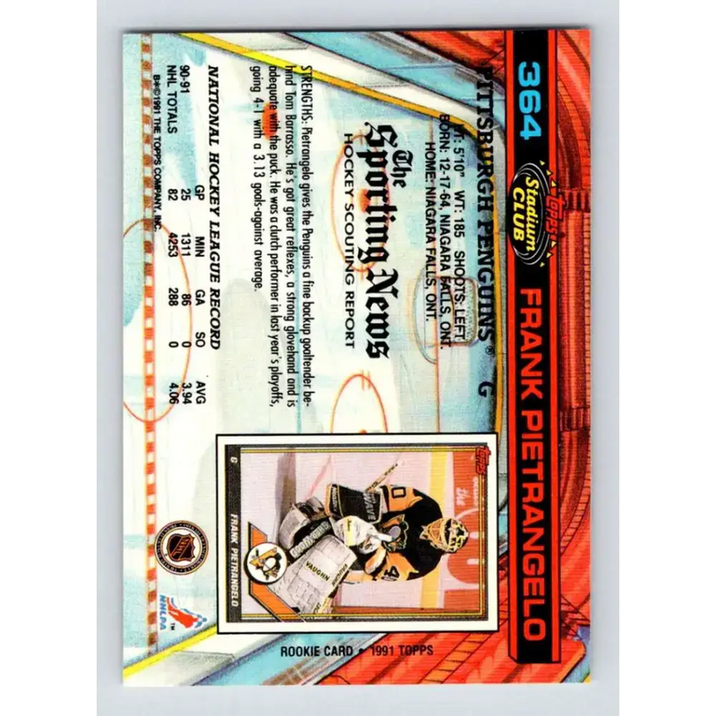 1991-92 Topps Stadium Club #364 Frank Pietrangelo NM-MT Pittsburgh Penguins Hockey Card - Hockey Card Single