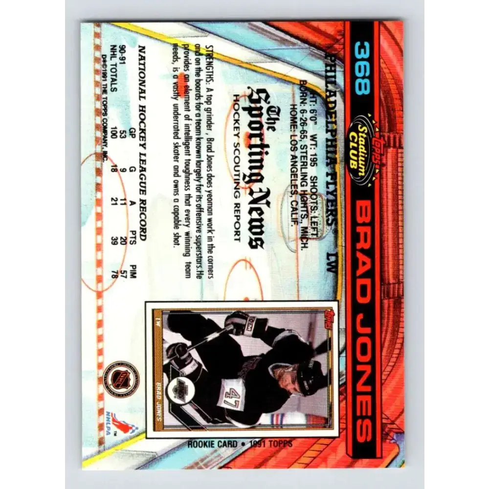 1991-92 Topps Stadium Club #368 Brad Jones NM-MT Philadelphia Flyers Hockey Card - Hockey Card Single