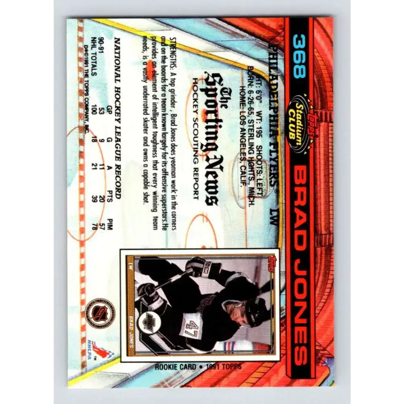 1991-92 Topps Stadium Club #368 Brad Jones NM-MT Philadelphia Flyers Hockey Card - Hockey Card Single