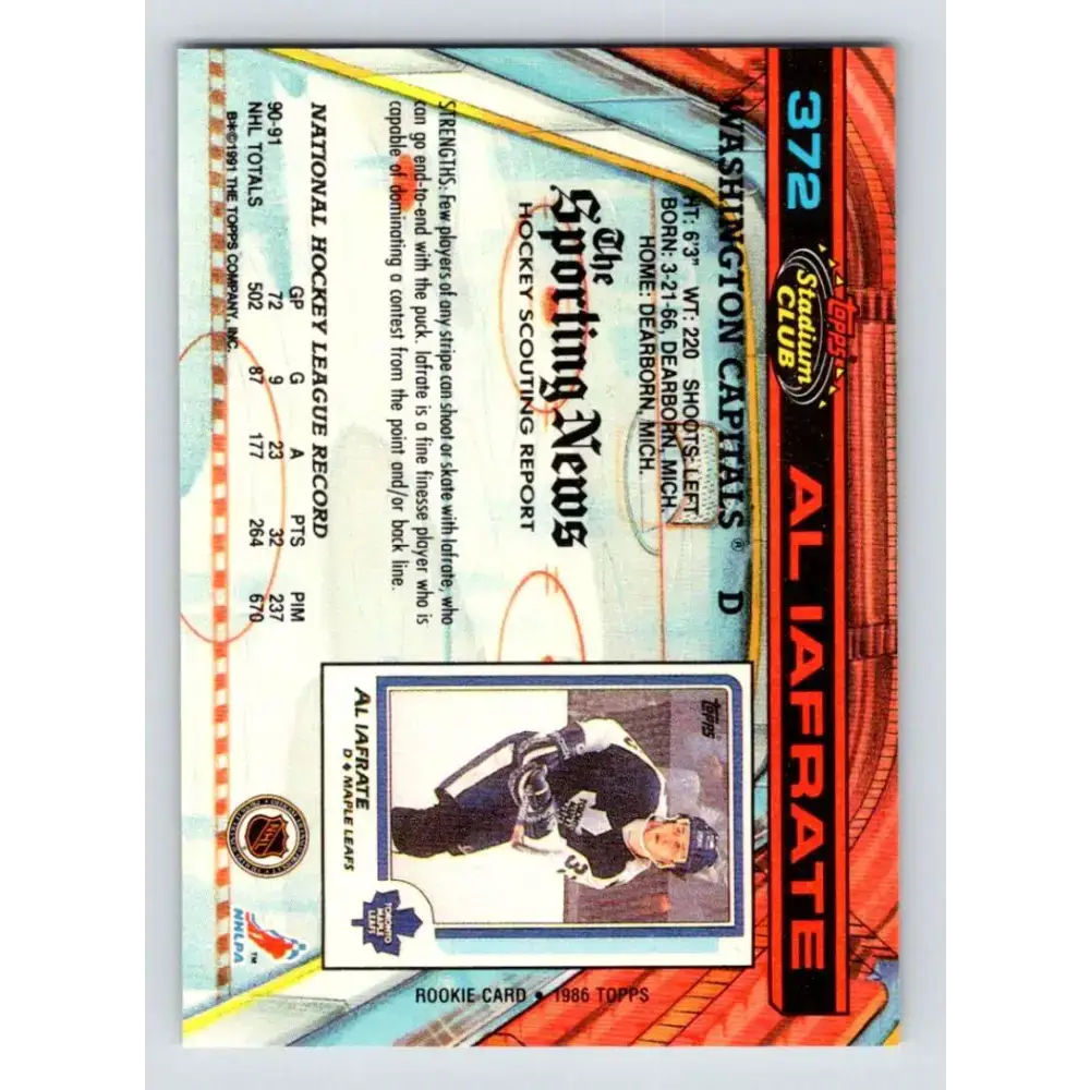 1991-92 Topps Stadium Club #372 Al Iafrate NM-MT Washington Capitals Hockey Card - Hockey Card Single