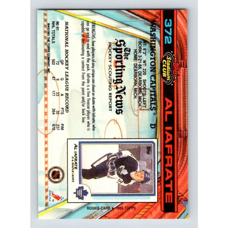 1991-92 Topps Stadium Club #372 Al Iafrate NM-MT Washington Capitals Hockey Card - Hockey Card Single