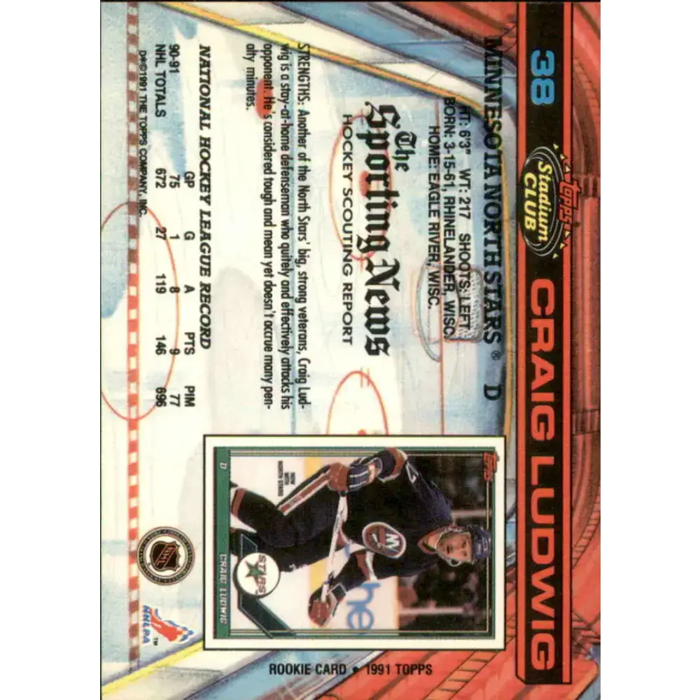 1991-92 Topps Stadium Club #38 Craig Ludwig NM-MT Minnesota North Stars Hockey Card - Hockey Card Single