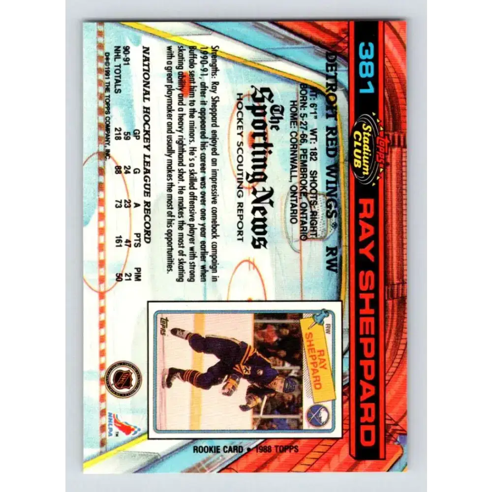 1991-92 Topps Stadium Club #381 Ray Sheppard NM-MT Detroit Red Wings Hockey Card - Hockey Card Single