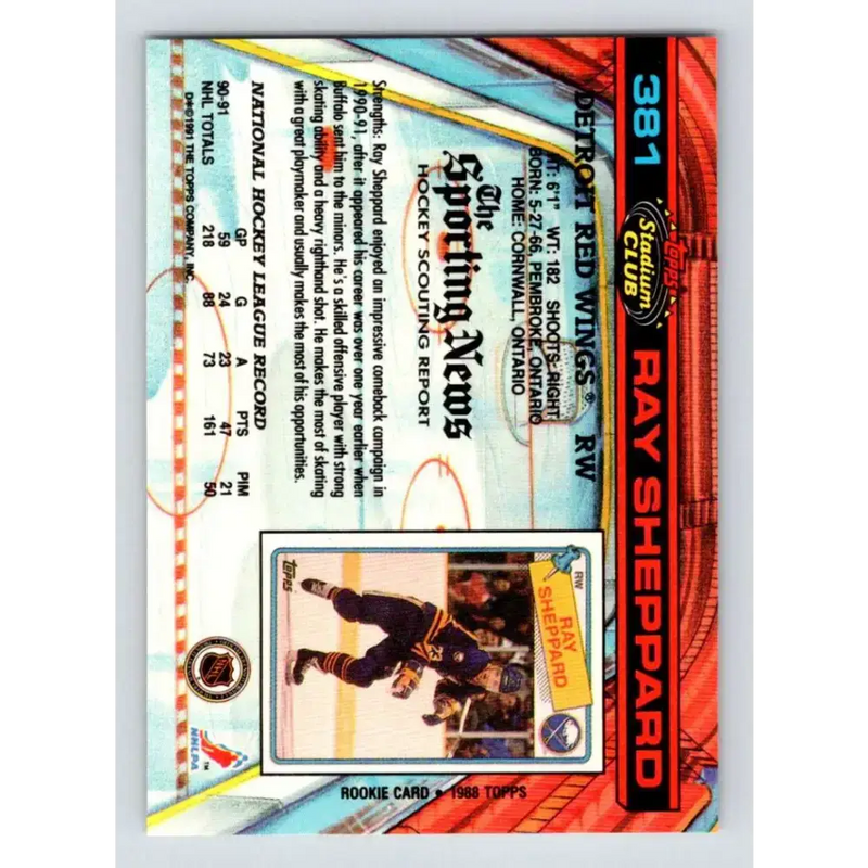 1991-92 Topps Stadium Club #381 Ray Sheppard NM-MT Detroit Red Wings Hockey Card - Hockey Card Single