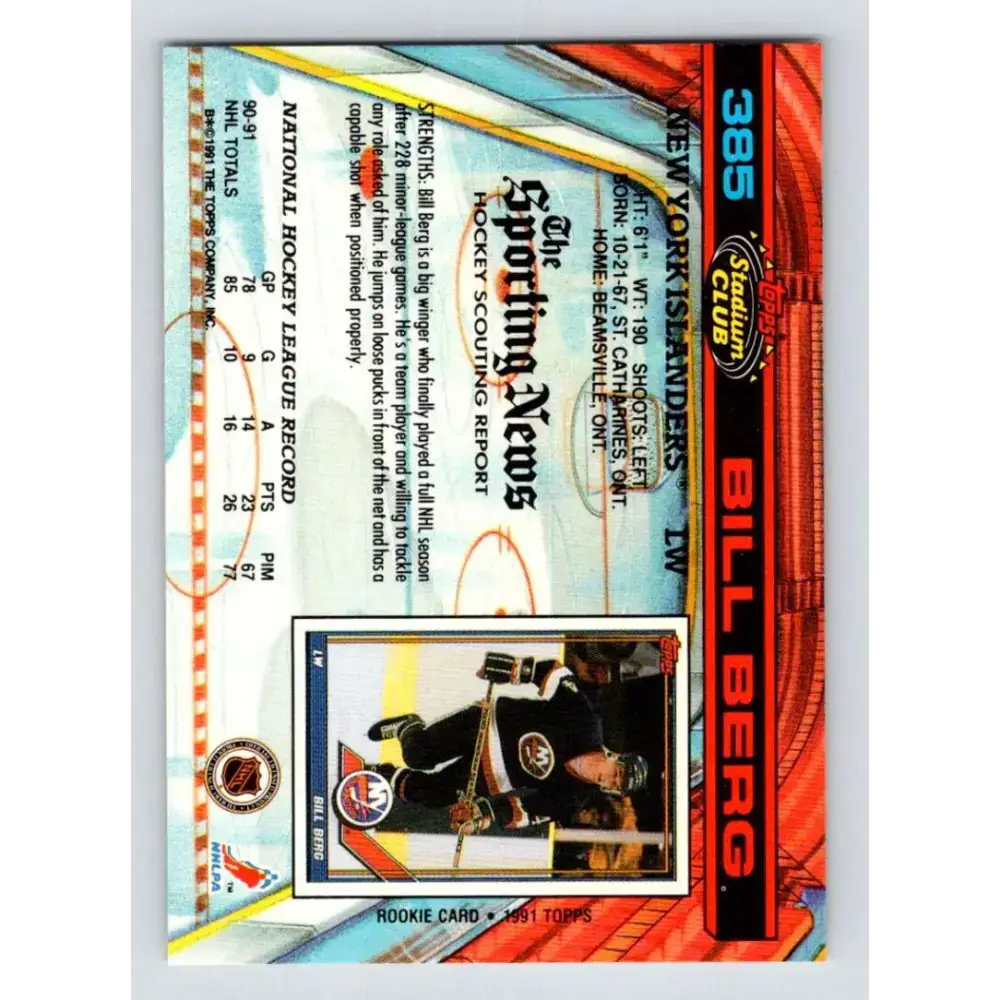 1991-92 Topps Stadium Club #385 Bill Berg NM-MT New York Islanders Hockey Card - Hockey Card Single