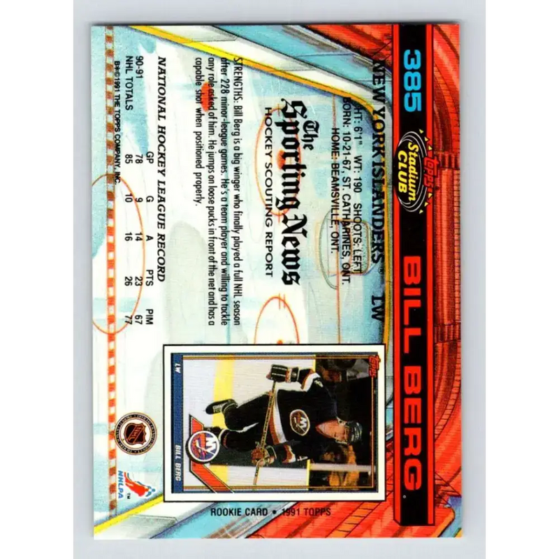 1991-92 Topps Stadium Club #385 Bill Berg NM-MT New York Islanders Hockey Card - Hockey Card Single