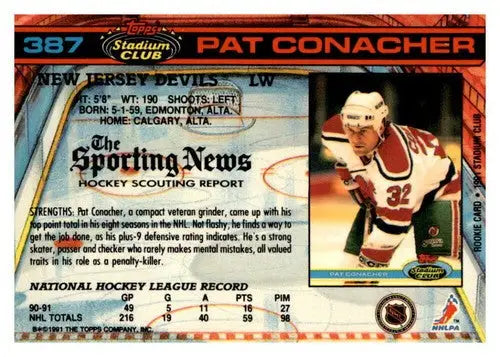 1991-92 Topps Stadium Club #387 Pat Conacher Near Mint or Better NJ Devils - Hockey Card Single