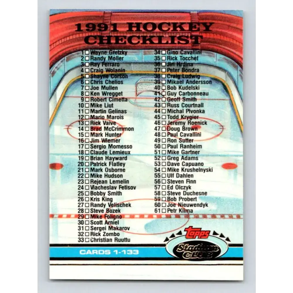 1991-92 Topps Stadium Club #398 Checklist 1-133 NM-MT Hockey Card - Hockey Card Single