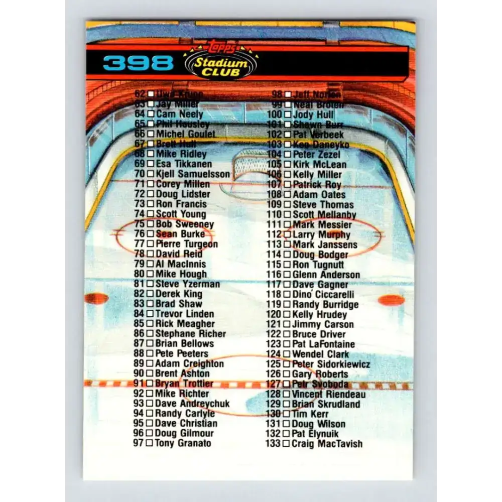1991-92 Topps Stadium Club #398 Checklist 1-133 NM-MT Hockey Card - Hockey Card Single