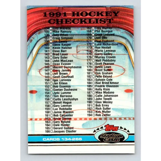 1991-92 Topps Stadium Club #399 Checklist 134-266 NM-MT Hockey Card - Hockey Card Single