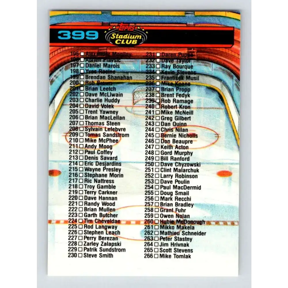 1991-92 Topps Stadium Club #399 Checklist 134-266 NM-MT Hockey Card - Hockey Card Single