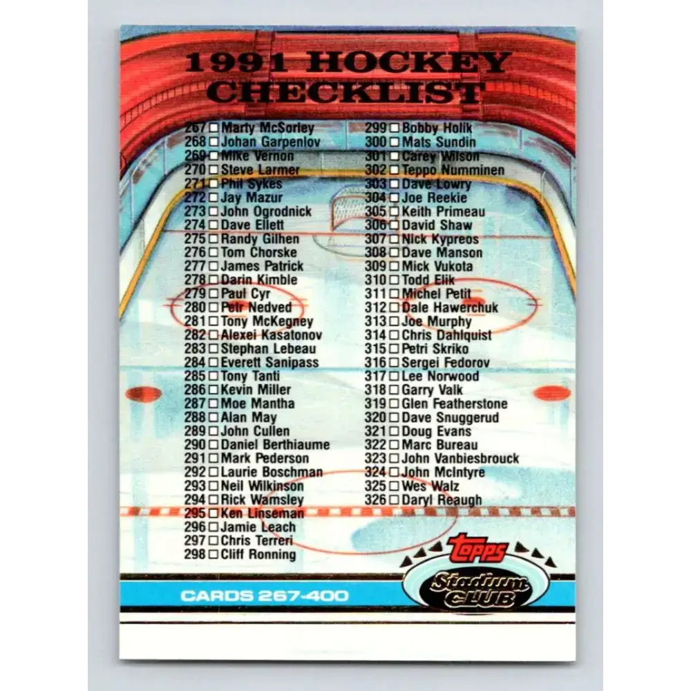 1991-92 Topps Stadium Club #400 Checklist 267-400 NM-MT Hockey Card - Hockey Card Single