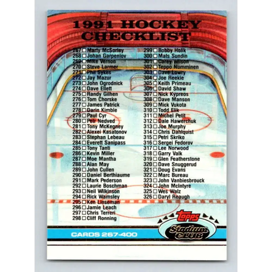 1991-92 Topps Stadium Club #400 Checklist 267-400 NM-MT Hockey Card - Hockey Card Single