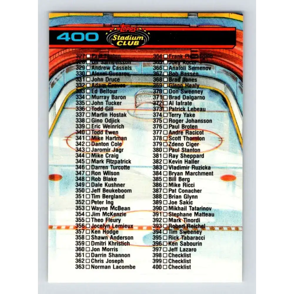 1991-92 Topps Stadium Club #400 Checklist 267-400 NM-MT Hockey Card - Hockey Card Single