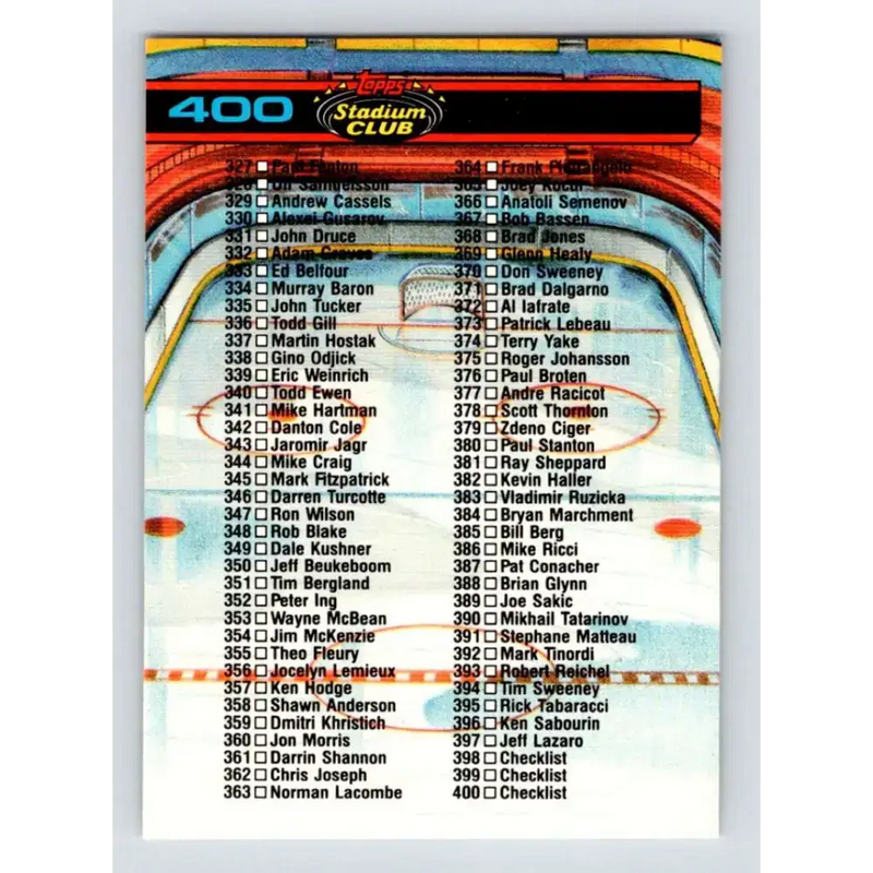 1991-92 Topps Stadium Club #400 Checklist 267-400 NM-MT Hockey Card - Hockey Card Single