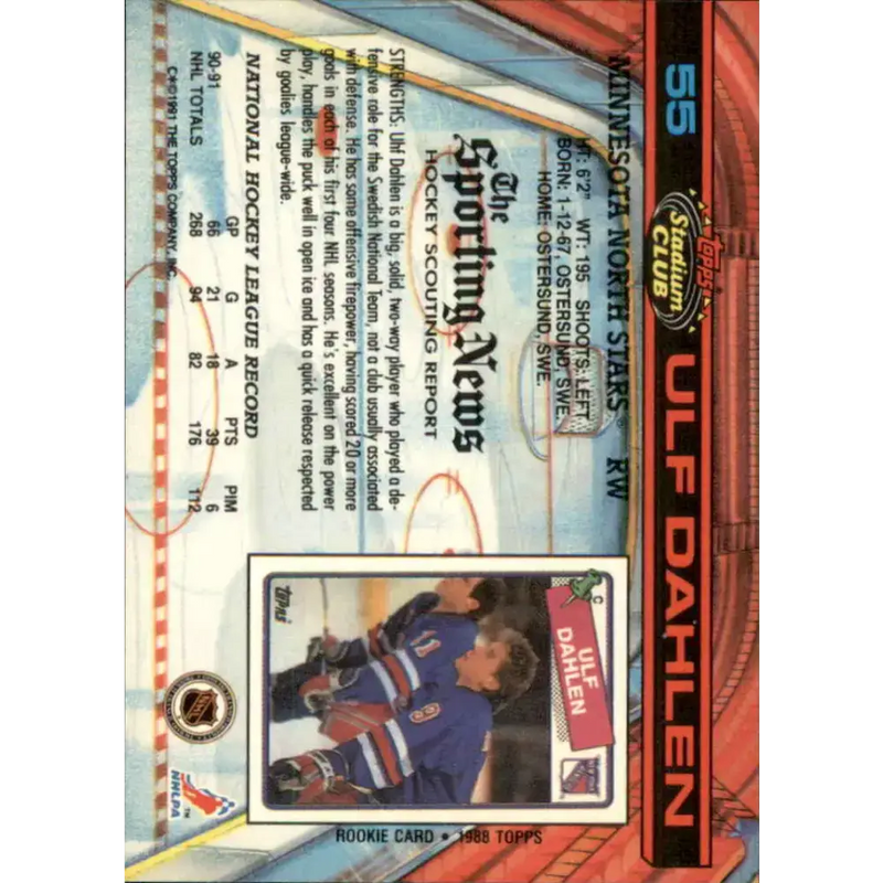 1991-92 Topps Stadium Club #55 Ulf Dahlen NM-MT Minnesota North Stars Hockey Card - Hockey Card Single