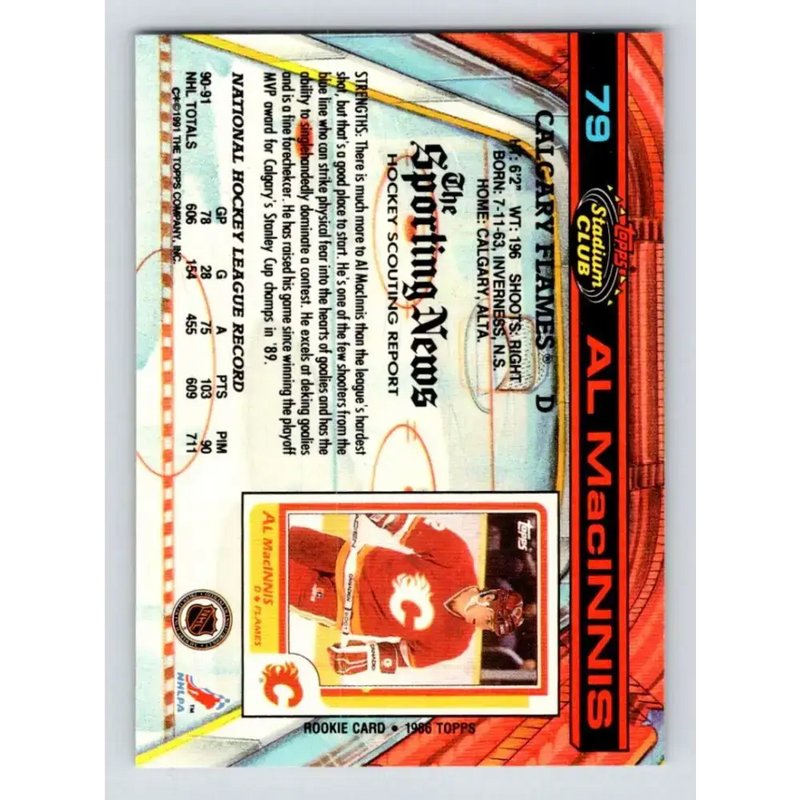 1991-92 Topps Stadium Club #79 Al MacInnis NM-MT Calgary Flames Hockey Card - Hockey Card Single