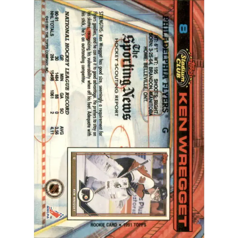 1991-92 Topps Stadium Club #8 Ken Wregget NM-MT Philadelphia Flyers Hockey Card - Hockey Card Single