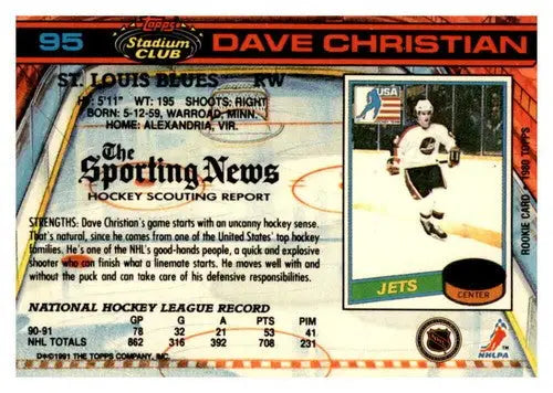 Original gloss Dave Christian hockey card from Topps Stadium Club 1991-92 collection