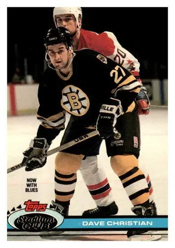 Hockey trading card featuring 1991-92 Topps Stadium Club Dave Christian in near mint blues