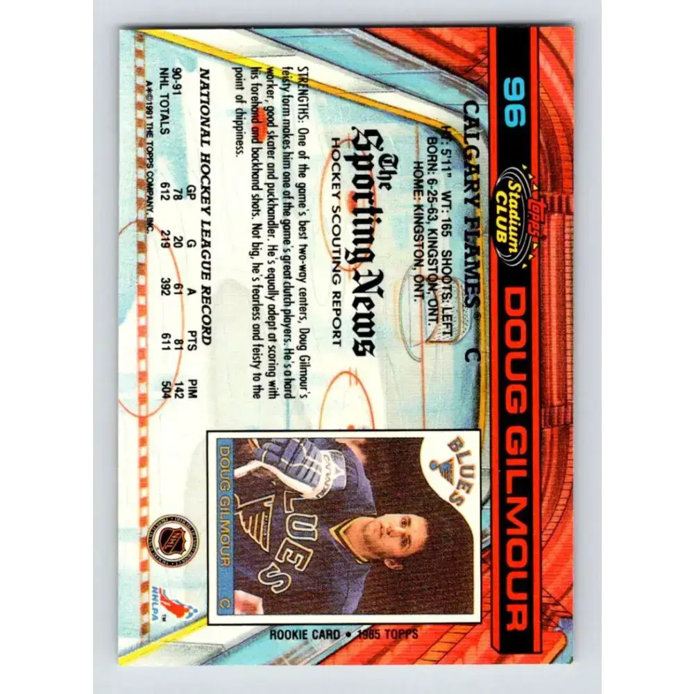 1991-92 Topps Stadium Club #96 Doug Gilmour NM-MT Calgary Flames Hockey Card - Hockey Card Single