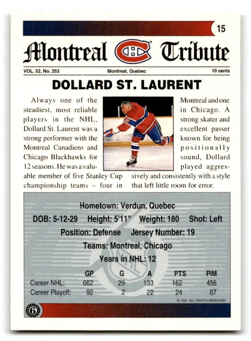 1991-92 Ultimate Original 6 #15 Dollard St. Laurent - Hockey Card Single