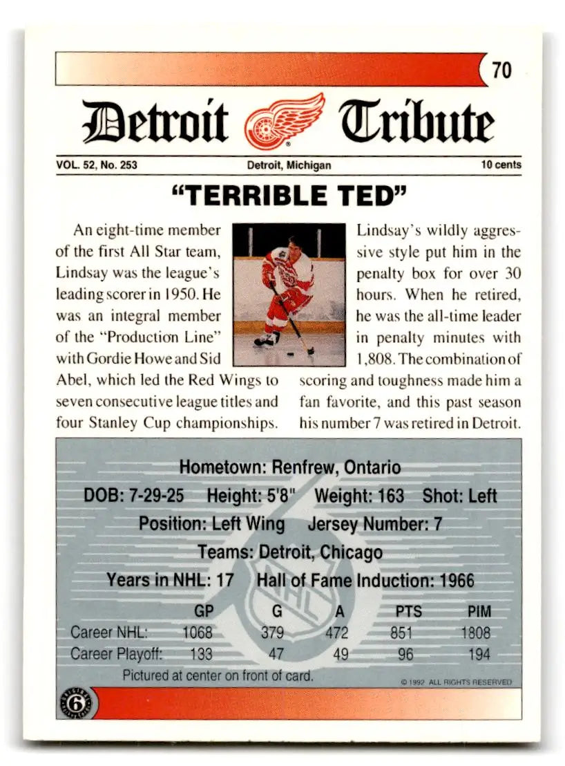 1991-92 Ultimate Original 6 #70 Ted Lindsay - Hockey Card Single