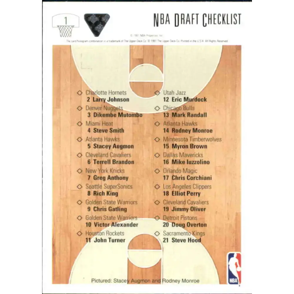 1991-92 Upper Deck #1 Stacey Augmon/Rodney Monroe CL NM-MT Atlanta Hawks Basketball Card - Basketball Card Single