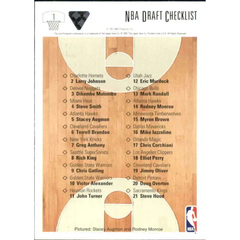 1991-92 Upper Deck #1 Stacey Augmon/Rodney Monroe CL NM-MT Atlanta Hawks Basketball Card - Basketball Card Single