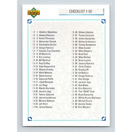 1991-92 Upper Deck #100 Checklist 1-100 NM-MT Hockey Card - Hockey Card Single