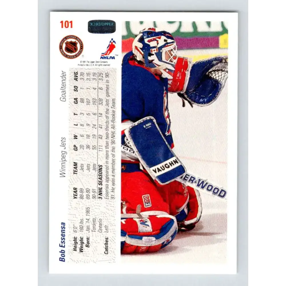 1991-92 Upper Deck #101 Bob Essensa NM-MT Winnipeg Jets Hockey Card - Hockey Card Single