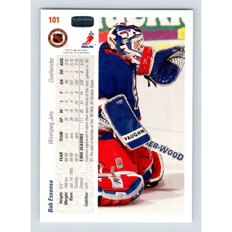 1991-92 Upper Deck #101 Bob Essensa NM-MT Winnipeg Jets Hockey Card - Hockey Card Single