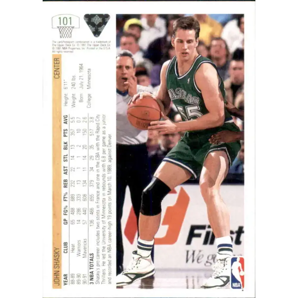 1991-92 Upper Deck #101 John Shasky NM-MT Dallas Mavericks Basketball Card - Basketball Card Single