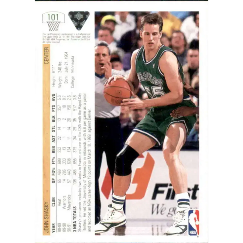 1991-92 Upper Deck #101 John Shasky NM-MT Dallas Mavericks Basketball Card - Basketball Card Single