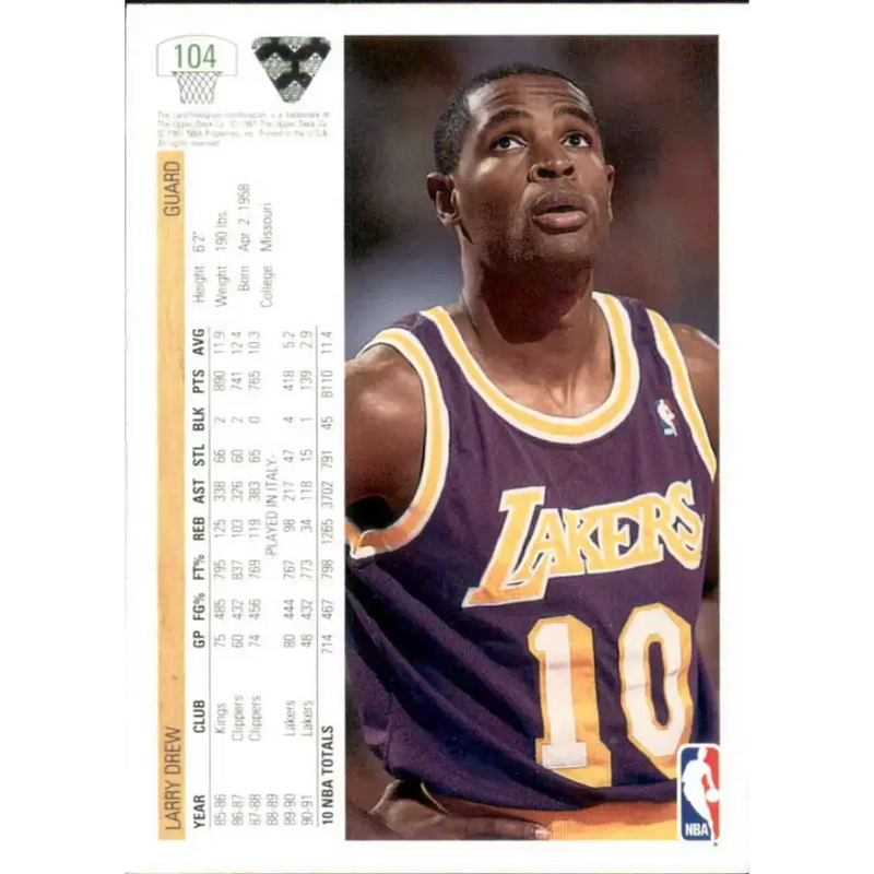 1991-92 Upper Deck #104 Larry Drew NM-MT Los Angeles Lakers Basketball Card - Basketball Card Single