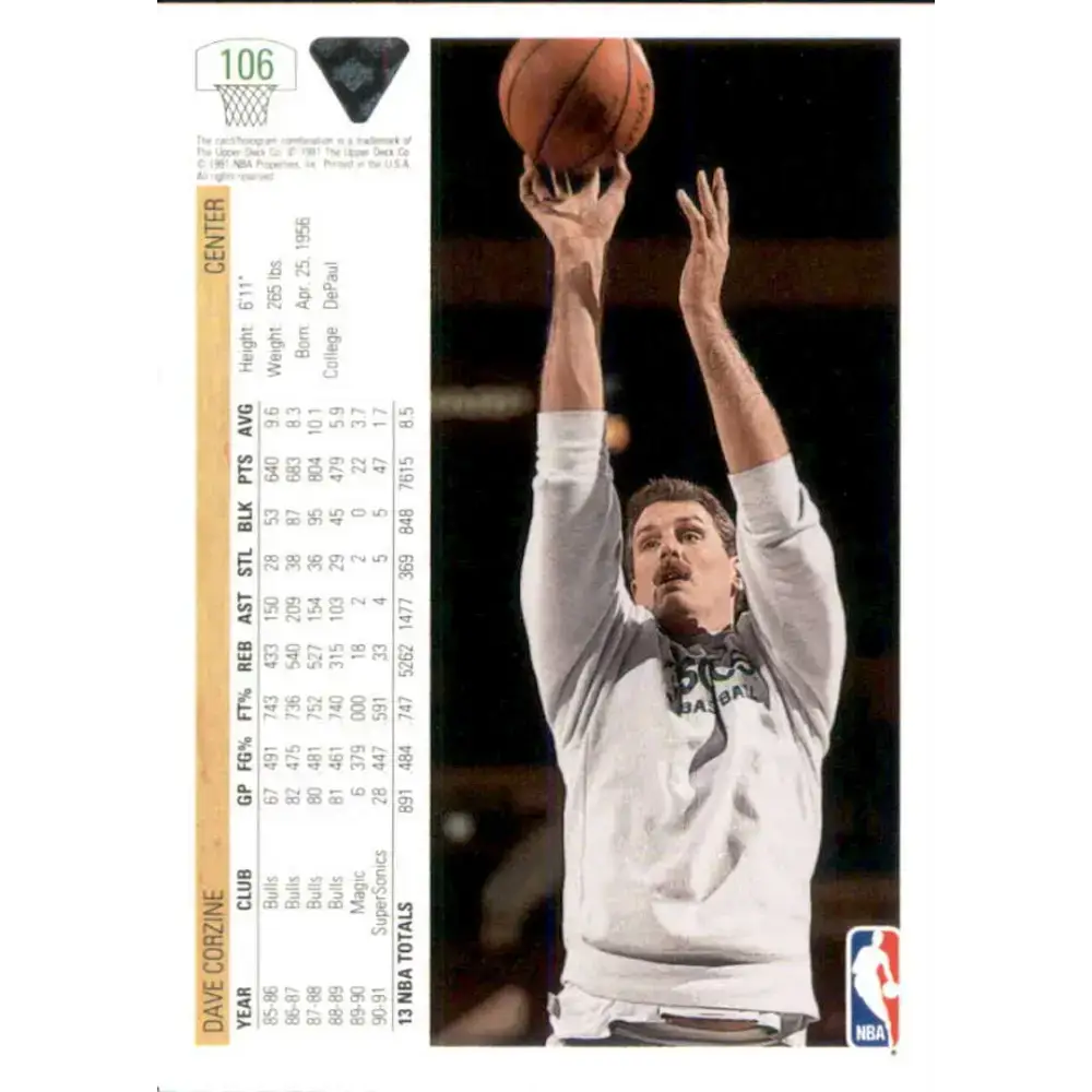 1991-92 Upper Deck #106 Dave Corzine NM-MT Seattle SuperSonics Basketball Card - Basketball Card Single