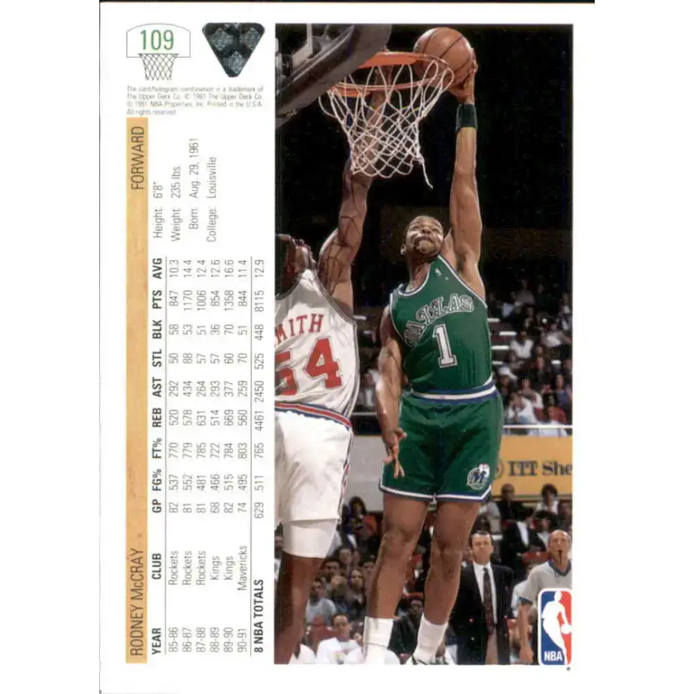 1991-92 Upper Deck #109 Rodney McCray NM-MT Dallas Mavericks Basketball Card - Basketball Card Single