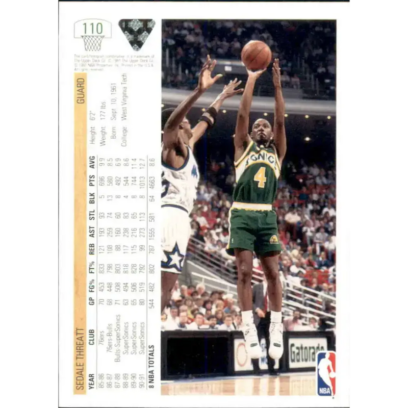 1991-92 Upper Deck #110 Sedale Threatt NM-MT Seattle SuperSonics Basketball Card - Basketball Card Single