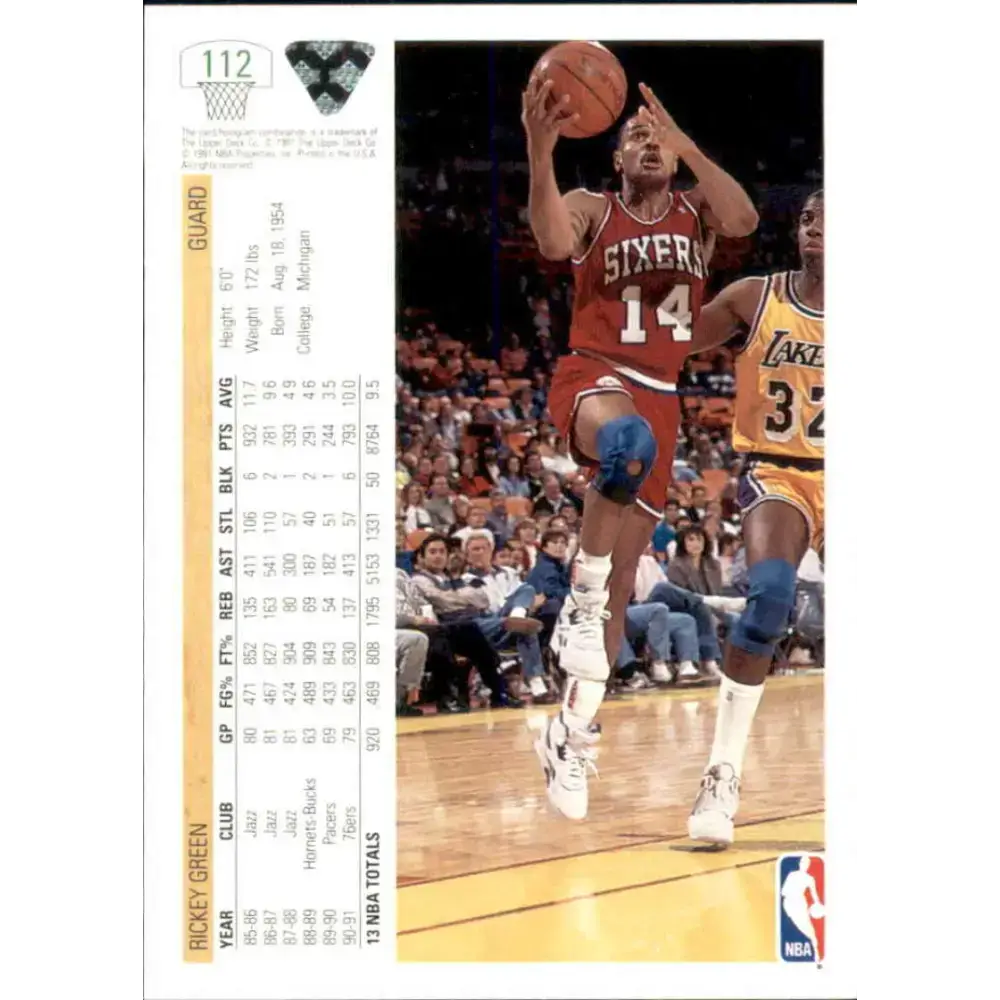 1991-92 Upper Deck #112 Rickey Green NM-MT Philadelphia 76ers Basketball Card - Basketball Card Single